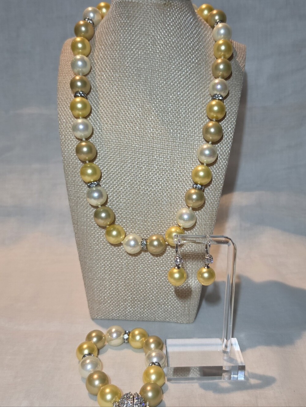 Massami South Sea Mother of Pearl Jewelry Set, Rhodium Over Sterling Silver